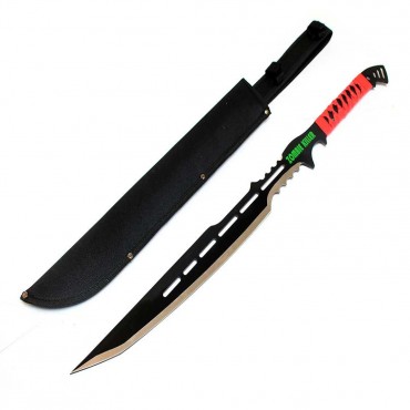 28 in. Full Tang Zombie Killer Hunting Sword With Red Handle and Sheath