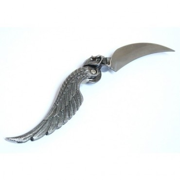 7 in. Silver Skull & Wings Design Folding Knife Heavy Duty