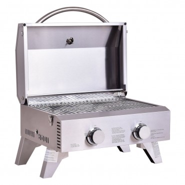 2 Burner Portable Stainless Steel BBQ Table Top Grill For Outdoors