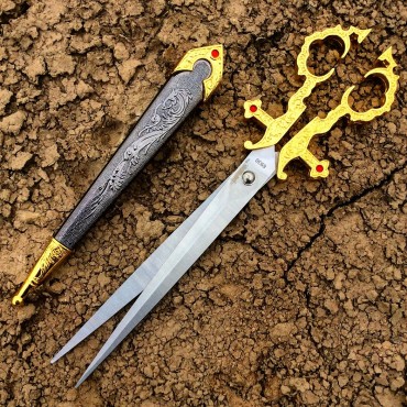 10.5 in. Renaissance Scissors Dagger Gold Color Handle with Sheath