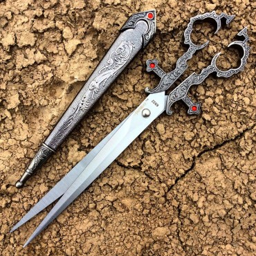 10.5 in. Renaissance Scissors Dagger Dark Silver Color Handle with Sheath
