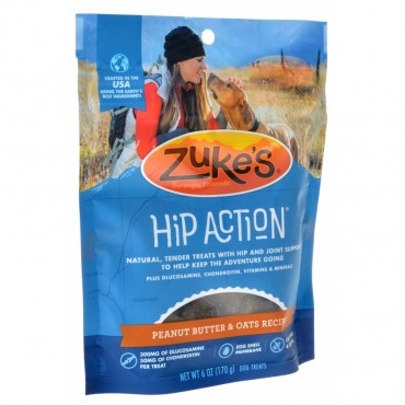 Zukes Hip Action Dog Treats - Peanut Butter and Oats Recipe - 6 oz