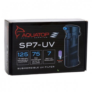 Aqua top Submersible UV Filter with Pump - 7 Watts - 126 GP H - Aquariums up to 75 Gallons - 10 in. L x 3.5 in. W