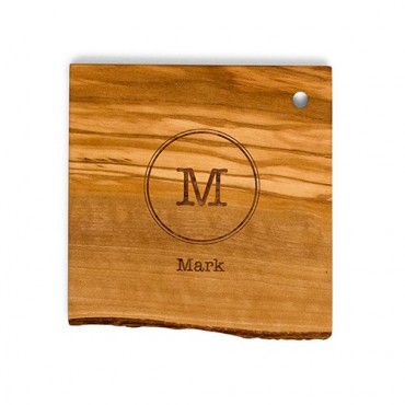 Monogram Rustic Olive Wood Coasters