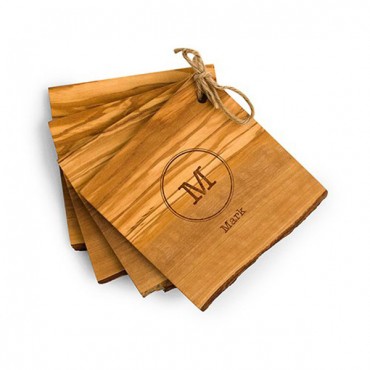 Monogram Rustic Olive Wood Coasters