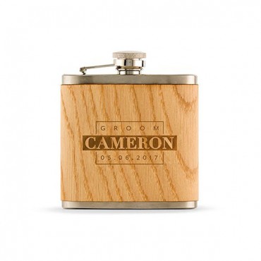 Personalized Groom Oak Wrapped Flask