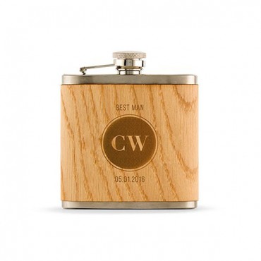 Personalized Wood Flask - Etched Circle Monogram
