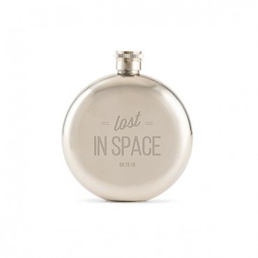 Lost In Space Engraved Round Silver Hip Flask For Men