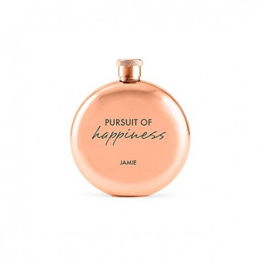 Polished Rose Gold Hip Flask - Pursuit Of Happiness Etching