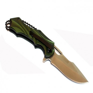 8.5 in. Silver Stainless Steel Blade Green Metal Handle with Clip & Key chain Hole