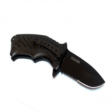 8 in. Black Blade Stainless Steel Spring Assisted Black Handle Knife with Clip