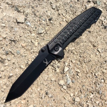 8.5 in. Black Stainless Steel Blade S/A Pocket Knife Metal Handle W/ Belt Clip