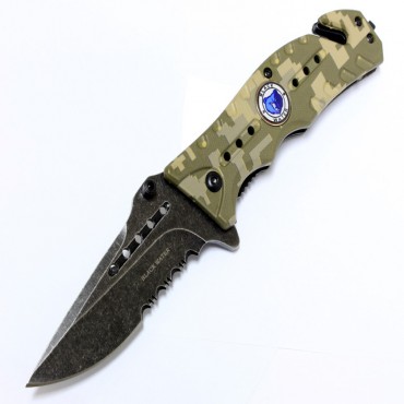 8 in. Black Water Collection Camouflage Folding Spring Assisted Knife with Belt Clip