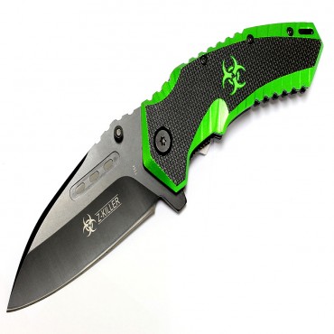 8 in. Green & Black Zombie-Killer Spring Assisted Knife with Belt Clip