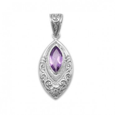 Oxidized Marquise Pendant with Amethyst