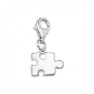 Rhodium Plated Puzzle Piece Charm with Lobster Clasp