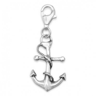 Oxidized Anchor Charm with Lobster Clasp