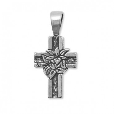 Oxidized Cross Pendant with Lilies