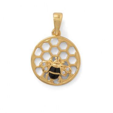 14 Karat Gold Plated Honeycomb with Bee Pendant