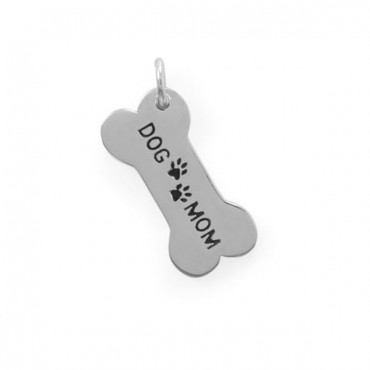 Rhodium Plated Sterling Silver Dog Mom Charm