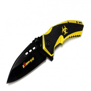 8 in. Zombie-War Spring Assisted Knife with Belt Clip - Yellow