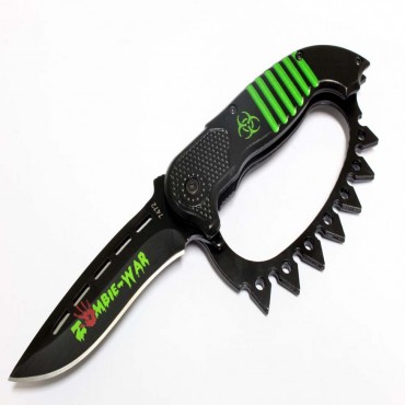 8.5 in. Zombie War Green & Black Spring Assisted Knife with Belt Clip