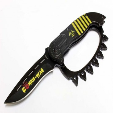 8.5 in. Zombie War Yellow & Black Spring Assisted Knife with Belt Clip