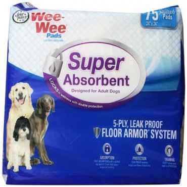 Four Paws Wee Wee Pads - Super Absorbent - 75 Pack - 24 in.L x 24 in.W