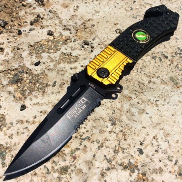 8 in. Defender Xtreme Black and Gold Spring Assisted Knife with Belt Clip