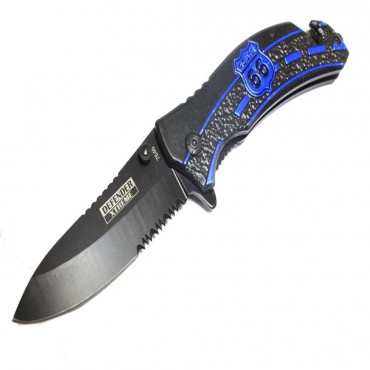 8 in. Defender Xtreme Spring Assisted Knife with Serrated Stainless Steel Blade - Blue