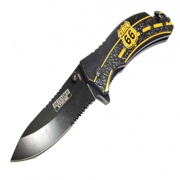 8 in. Defender Xtreme Spring Assisted Knife with Serrated Stainless Steel Blade - Gold