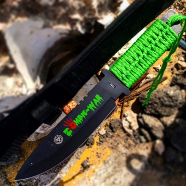 10.75 in. Zombie War Hunting Knife Green Cord Wrapped Handle with Sheath