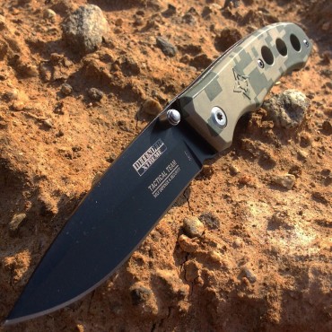 7 in. Defender Xtreme Black Blade & Green Camo Handle Design Spring Assisted Knife with Belt Clip