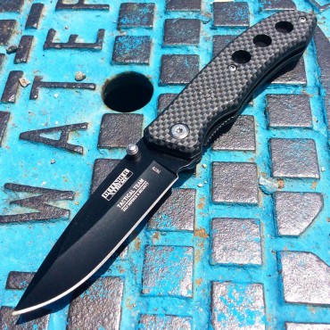 7 in. Defender Xtreme Black Blade & Carbon Fiber Colored Handle Design Spring Assisted Knife with Belt Clip