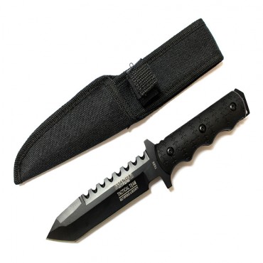 9 in. Defender Xtreme Tactical Team All Black Serrated Blade Hunting Knife with Sheath