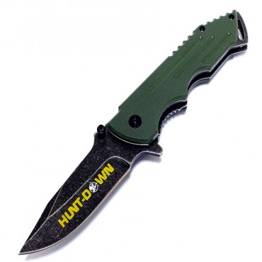 7.5 in. Hunt-Down Green Folding Spring Assisted Knife with Belt Clip