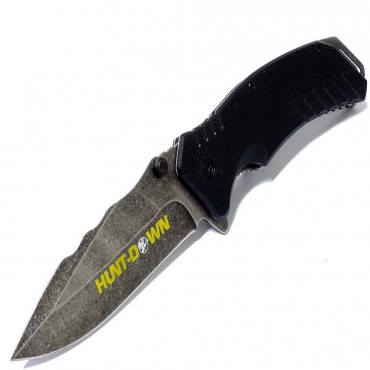 9 in. Hunt-Down Black Folding Spring Assisted Knife with Belt Clip