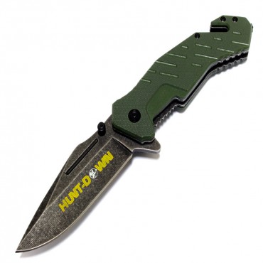 8 in. Hunt -Down Green Folding Spring Assisted Knife with Belt Clip
