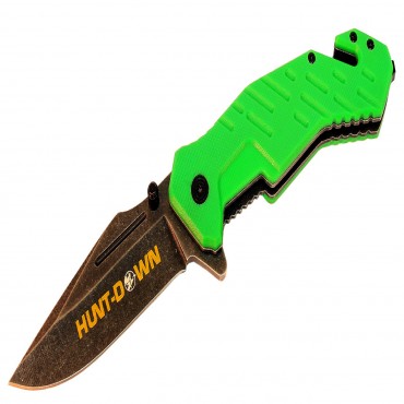 8 in. Hunt-Down Green Folding Spring Assisted Knife with Belt Clip