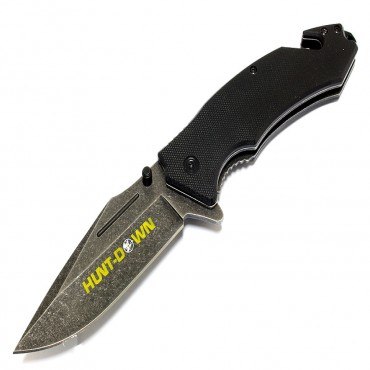 8.5 in. Hunt-Down Black Folding Spring Assisted Knife with Belt Clip