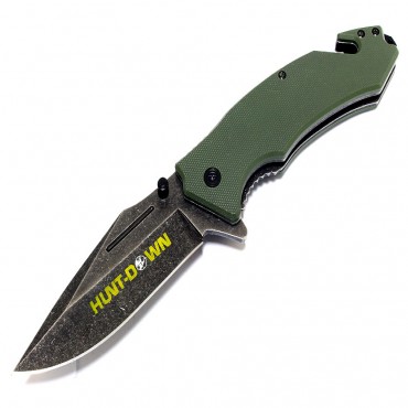 8.5 in. Hunt Down Green Folding Spring Assisted Knife with Belt Clip