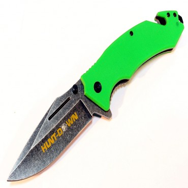 8.5 in. Hunt-Down Green Folding Spring Assisted Knife with Belt Clip