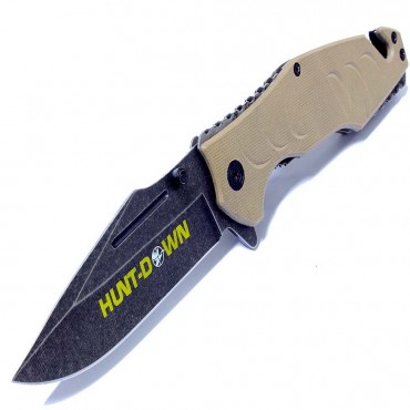 8 in. Hunt-Down Brown Folding Spring Assisted Knife with Belt Clip