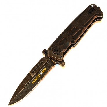8.5" Hunt-down Black Spring Assisted Metal Handle knife