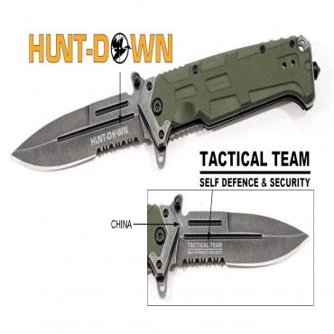 9 in. Hunt-Down Spring Assisted Green Handle with Clip