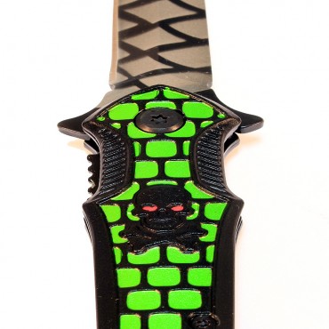 9 in. Black And Green Folding Spring Assisted Throwing Knife with Belt Clip