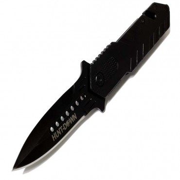 8 1/2 in. Hunt Down Black Folding Spring Assisted Knife with Belt Clip