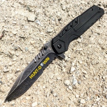 8.5 in. Hunt-Down Black Folding Spring Assisted Knife with Belt Clip