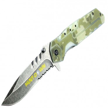 8.5 in. Hunt-Down Camouflage Folding Spring Assisted Knife with Belt Clip