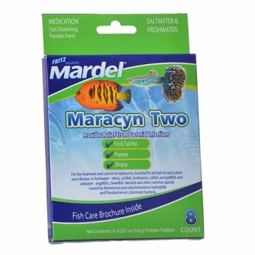 Martel Maracyn Two Antibacterial Aquarium Medication - Powder - 8 Count - 8 x 0.021 oz Powder Packets